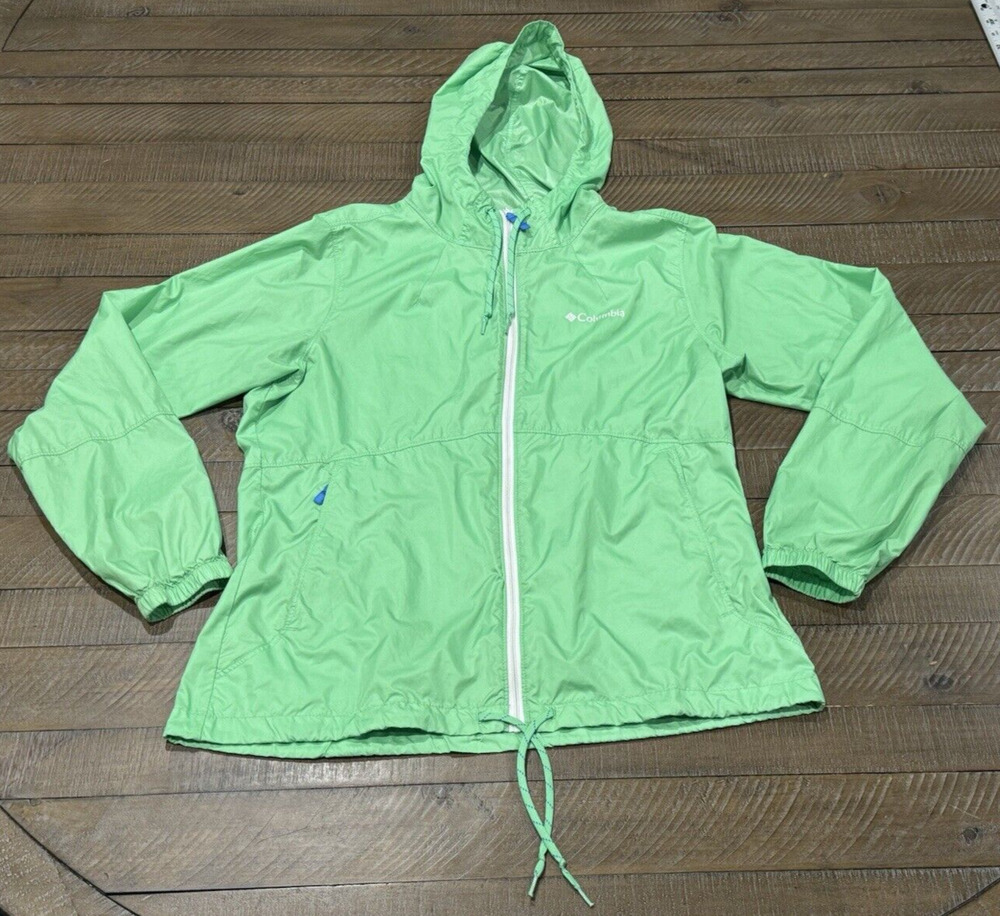 Columbia Jacket Green Hooded Windbreaker Rain Coat - Women’s Size M